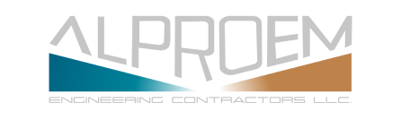 Alproem Engineering Contractors LLC company logo displayed in white with blue and gold accents.