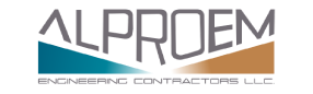 Alproem Engineering Contractors LLC logo with company name and blue and gold design.